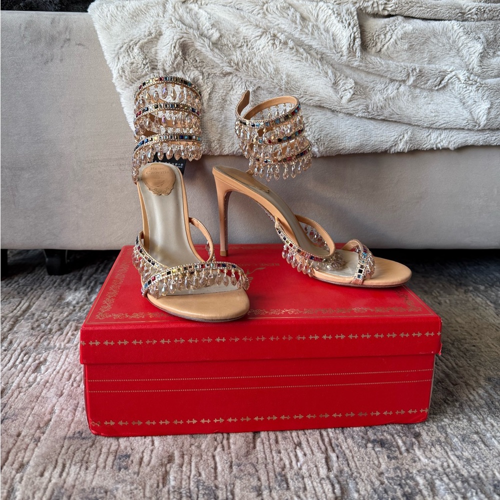 Rene Caovilla Rainbow Chandelier Wrap Up Heels 38